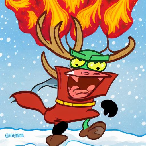 00867-757753670-The face is hideous,Angry Reindeer Comic Style run on the snow, Merry Christmas titles,The reindeer caught fire, Art Baltazar,Ma.png